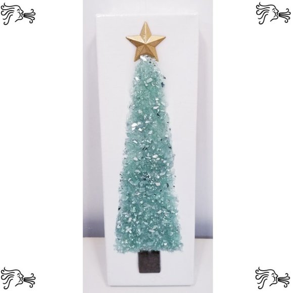 Crushed Glass & Resin Christmas Tree Snowman Winter Art Picture Wall Decor Home - Picture 2 of 5